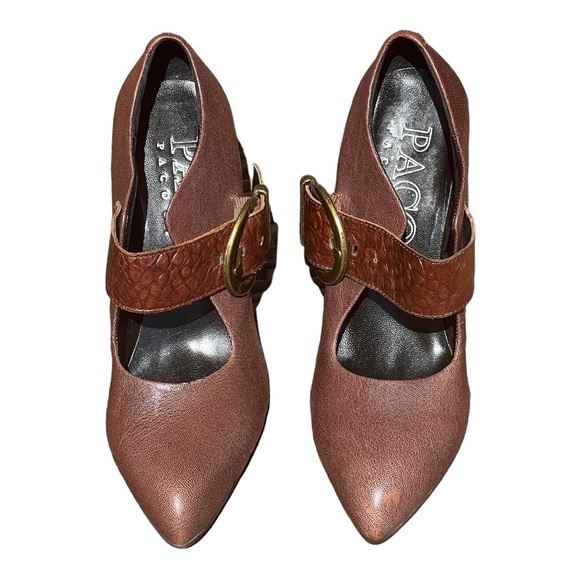 Paco Pacogil Leather Cone Heel Mary Jane Pump Brown 8B - Picture 2 of 8